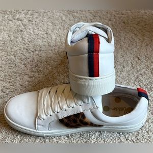 BODEN Womens Size 38 Leopard Calf Hair Classic White Leather Sneakers Shoes